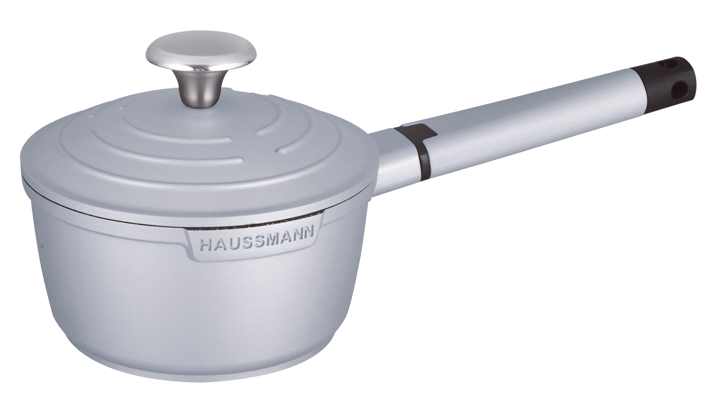 Haussmann Héritage® - Casserole 16 cm (1.4 L) à Manche Amovible | Fonte d'Aluminium | Revêtement Pierre | Induction & Four