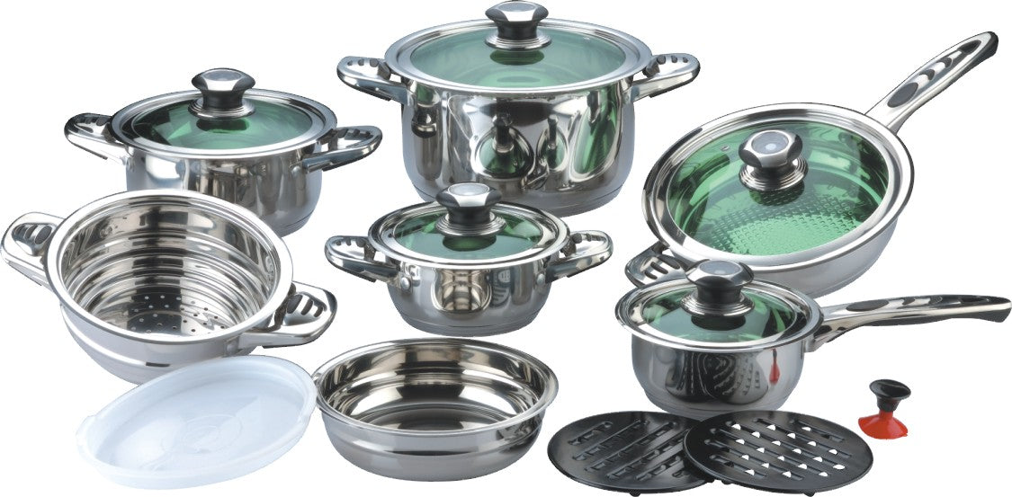 HAUSSMANN HERITAGE -16 pièces Batterie de Cuisine - En Inox Avec Couvercle en Verre