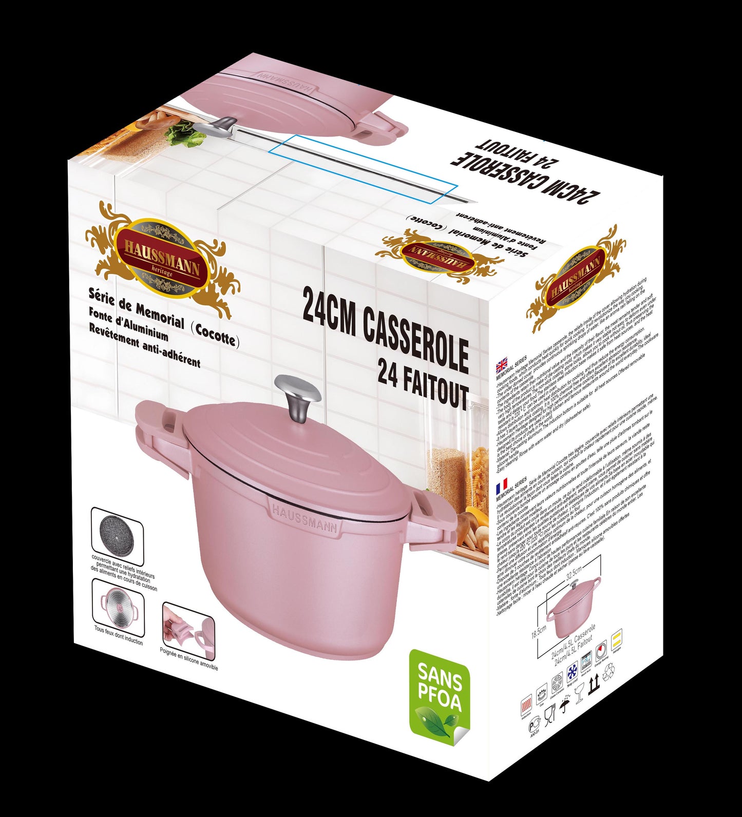 HAUSSMANN HERITAGE - Faitout/cocotte 24 - Revêtement façon Pierre - Manche Amovible Silicone