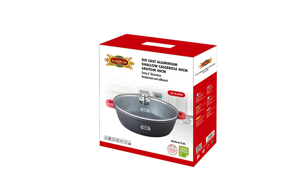 Haussmann Héritage® - Sautoir Familial XXL | Ø 32 à 40 cm | Fonte d'Aluminium, Revêtement Pierre | Induction & Lave-Vaisselle