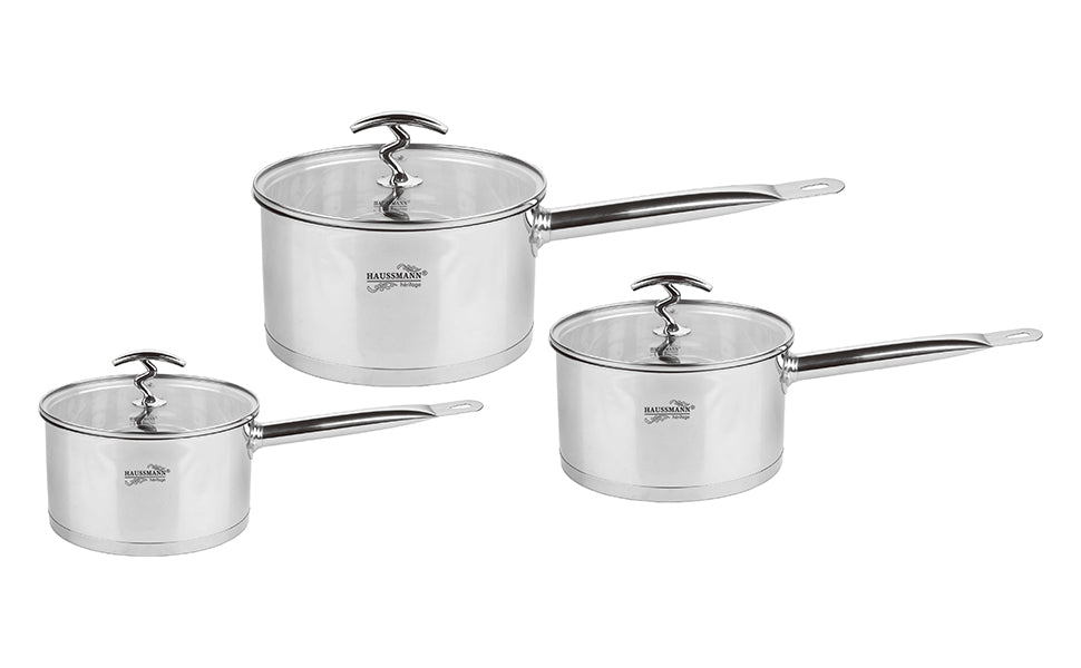 HAUSSMANN HERITAGE - 3 pièces - Casseroles Professionnelles en Inox avec Couvercles