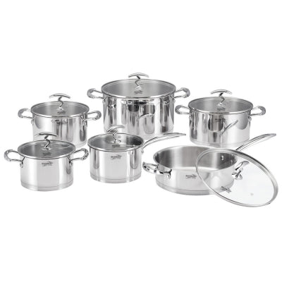 HAUSSMANN HERITAGE - 12 Pièces Batterie de cuisine - en Acier Inox avec Couvercles en Verre