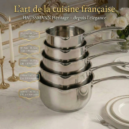 Haussmann Héritage® - Set 5 Casseroles Essentielles (12 à 20 cm) | INOX, Graduation Intérieure | Induction & Four 260°C | Lave-Vaisselle