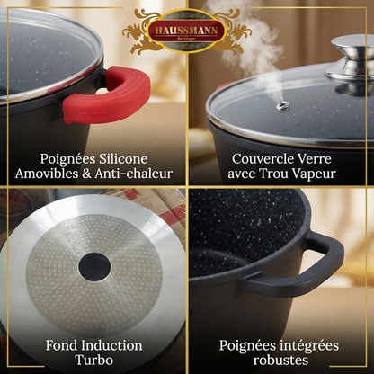 Haussmann Héritage® - Faitout / Marmite | Fonte d'Aluminium, Revêtement Pierre | Induction & Lave-Vaisselle