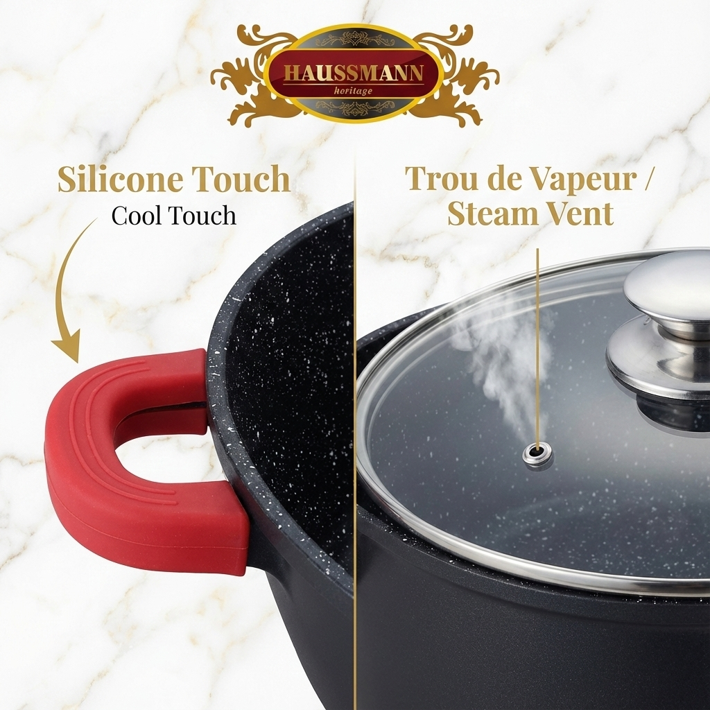 Haussmann Héritage® - Sautoir Familial XXL | Ø 32 à 40 cm | Fonte d'Aluminium, Revêtement Pierre | Induction & Lave-Vaisselle