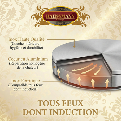 Haussmann Héritage® - Lot de 3 Marmites (6 Pièces) en Acier Inoxydable | 3.4 L, 4.5 L, 5.8 L | Tous Feux dont Induction