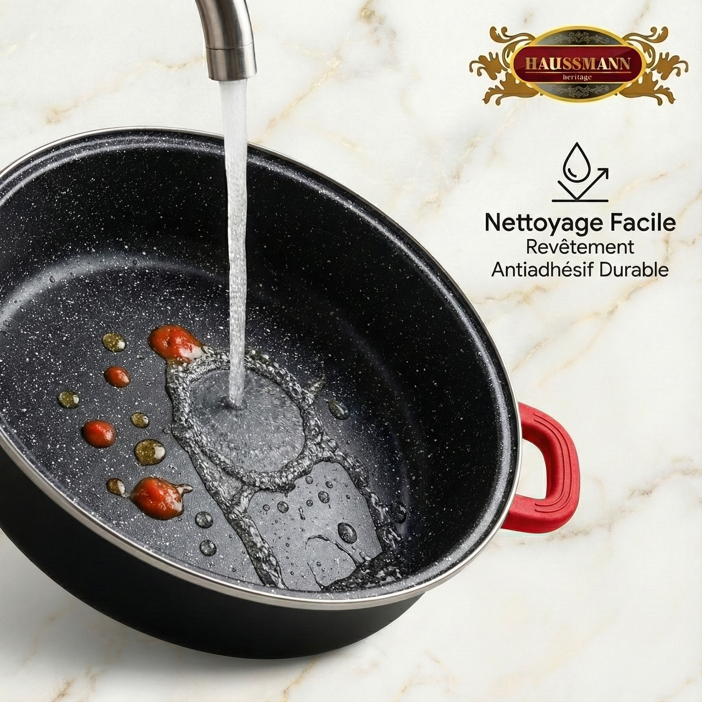 Haussmann Héritage® - Sautoir Familial XXL | Ø 32 à 40 cm | Fonte d'Aluminium, Revêtement Pierre | Induction & Lave-Vaisselle