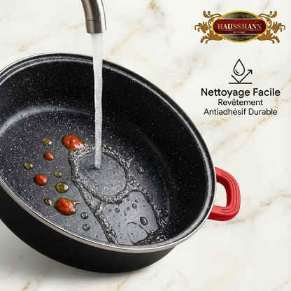Haussmann Héritage® - Sautoir Familial XXL | Ø 32 à 40 cm | Fonte d'Aluminium, Revêtement Pierre | Induction & Lave-Vaisselle