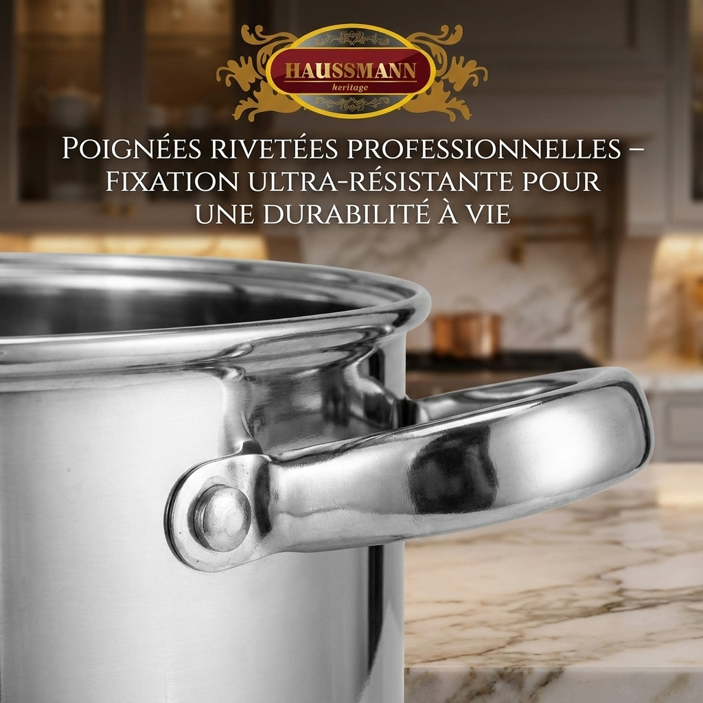 Haussmann Héritage® - Couscoussier / Cuit Vapeur / Faitout 3 en 1 | INOX Triple Fond, Induction & Four 260°C | Lave-Vaisselle