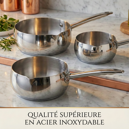 Haussmann Héritage® - Set 3 Casseroles Professionnelles (16, 18, 20 cm) | INOX Robuste, Induction & Four 260°C | Base 8 mm