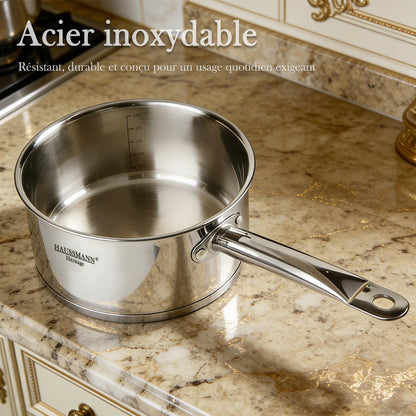 Haussmann Héritage® - Set 5 Casseroles Essentielles (12 à 20 cm) | INOX, Four 260°C & Graduation | Base 8 mm
