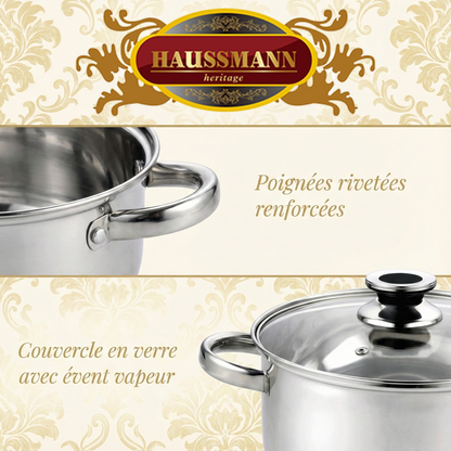 Haussmann Héritage® - Lot de 3 Marmites (6 Pièces) en Acier Inoxydable | 3.4 L, 4.5 L, 5.8 L | Tous Feux dont Induction