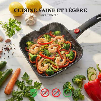 Haussmann Héritage® - Poêle Gril Antiadhésive 28 cm | Grillades Parfaites | Induction & Four | Manche Amovible