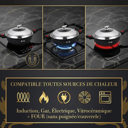 Haussmann Héritage® - Wok Antiadhésif 32 cm | Fonte d'Aluminium, Induction & Four | Manche Amovible | Cuisine Saine