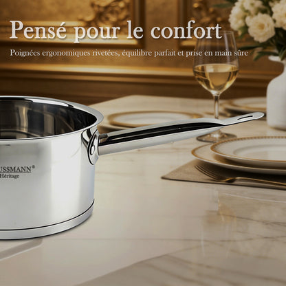 Haussmann Héritage® - Set 5 Casseroles Essentielles (12 à 20 cm) | INOX, Four 260°C & Graduation | Base 8 mm