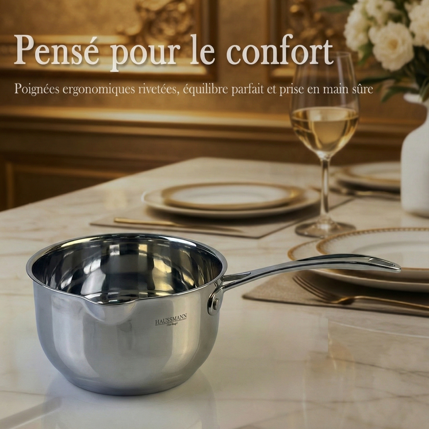 Haussmann Héritage® - Set 5 Casseroles Essentielles (12 à 20 cm) | INOX, Graduation Intérieure | Induction & Four 260°C | Lave-Vaisselle