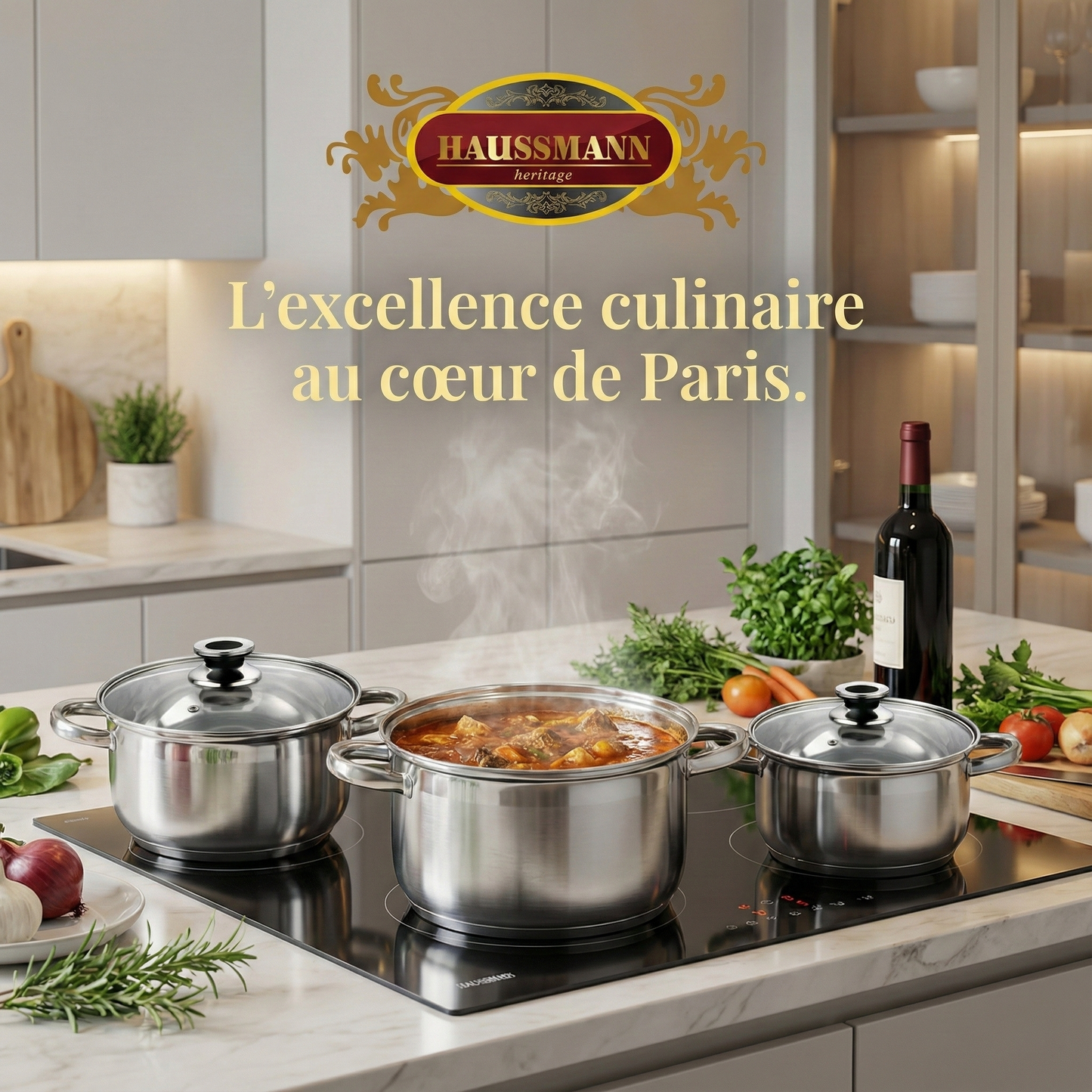 Haussmann Héritage® - Lot de 3 Marmites (6 Pièces) en Acier Inoxydable | 3.4 L, 4.5 L, 5.8 L | Tous Feux dont Induction
