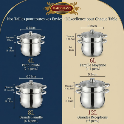 Haussmann Héritage® - Set 3 Pièces Couscoussier / Cuit Vapeur / Faitout| INOX Haute Qualité | Induction & Lave-Vaisselle