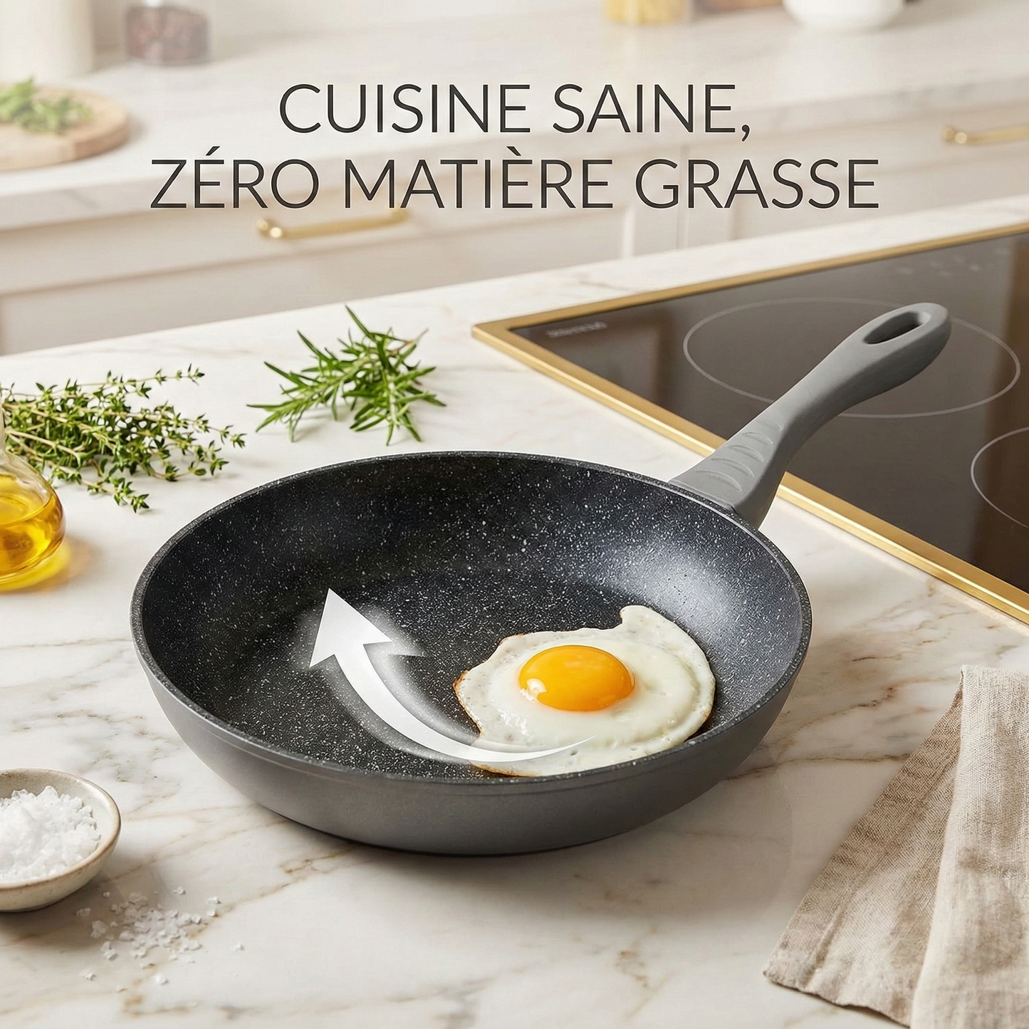 Haussmann Héritage®  - Set 3 Poêles Induction 20/24/28 cm – Antiadhésif StoneTech® 5 Couches Effet Pierre – Sans PFOA/PTFE