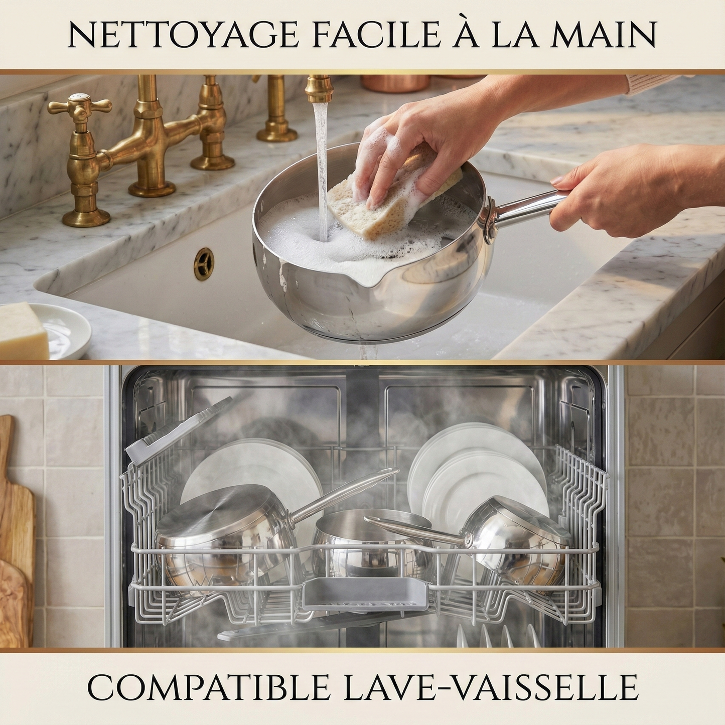 Haussmann Héritage® - Set 3 Casseroles Professionnelles (16, 18, 20 cm) | INOX Robuste, Induction & Four 260°C | Base 8 mm