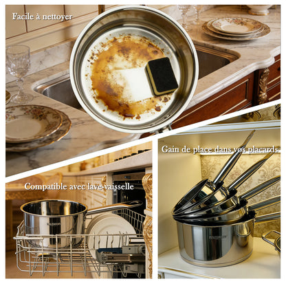 Haussmann Héritage® - Set 5 Casseroles Essentielles (12 à 20 cm) | INOX, Four 260°C & Graduation | Base 8 mm