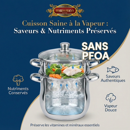 Haussmann Héritage® - Set 3 Pièces Couscoussier / Cuit Vapeur / Faitout| INOX Haute Qualité | Induction & Lave-Vaisselle