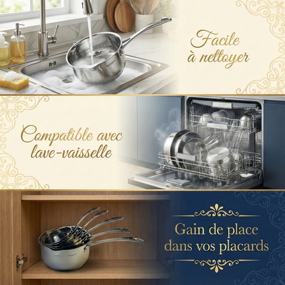 Haussmann Héritage® - Set 5 Casseroles Essentielles (12 à 20 cm) | INOX, Graduation Intérieure | Induction & Four 260°C | Lave-Vaisselle