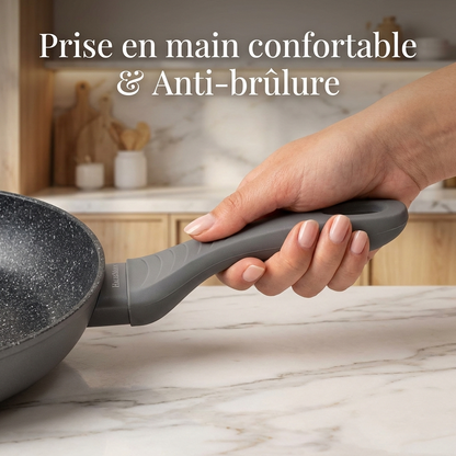 Haussmann Héritage®  - Set 3 Poêles Induction 20/24/28 cm – Antiadhésif StoneTech® 5 Couches Effet Pierre – Sans PFOA/PTFE