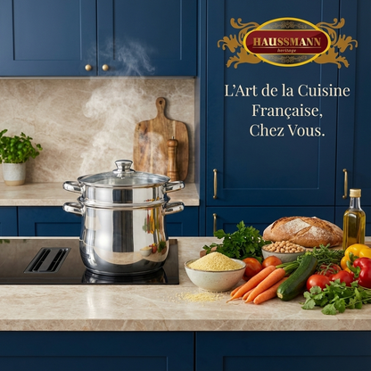 Haussmann Héritage® - Set 3 Pièces Couscoussier / Cuit Vapeur / Faitout| INOX Haute Qualité | Induction & Lave-Vaisselle