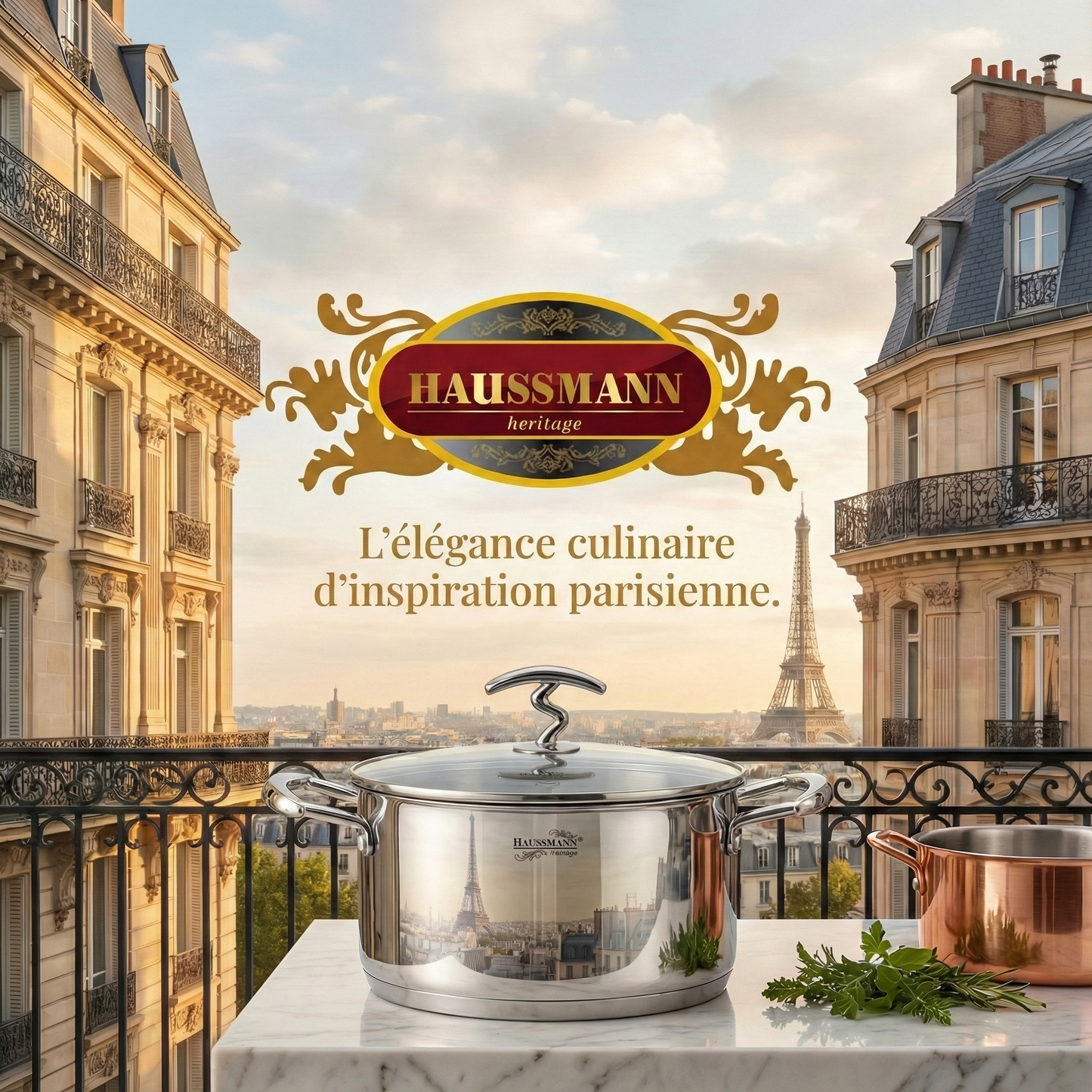 Haussmann Héritage® - Lot 3 Faitouts/Marmites Professionnels | Inox 18/10, Induction, Four 180°C | Couvercles Verre & Graduation