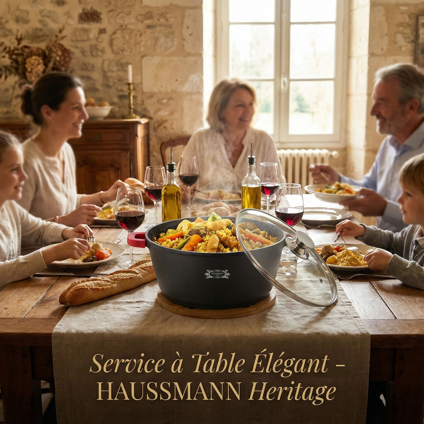 Haussmann Héritage® - Faitout / Marmite | Fonte d'Aluminium, Revêtement Pierre | Induction & Lave-Vaisselle