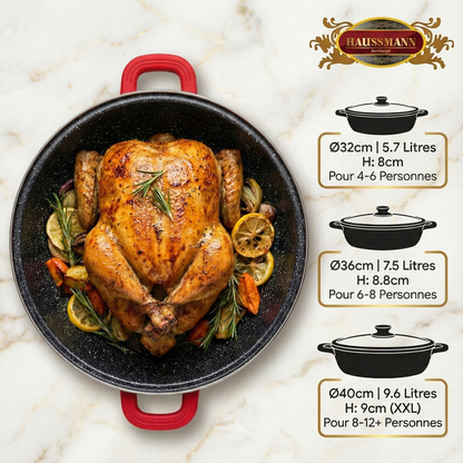 Haussmann Héritage® - Sautoir Familial XXL | Ø 32 à 40 cm | Fonte d'Aluminium, Revêtement Pierre | Induction & Lave-Vaisselle