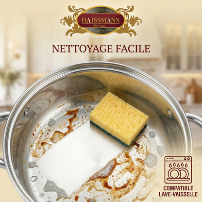 Haussmann Héritage® - Couscoussier / Cuit Vapeur / Faitout 3 en 1 | INOX Triple Fond, Induction & Four 260°C | Lave-Vaisselle