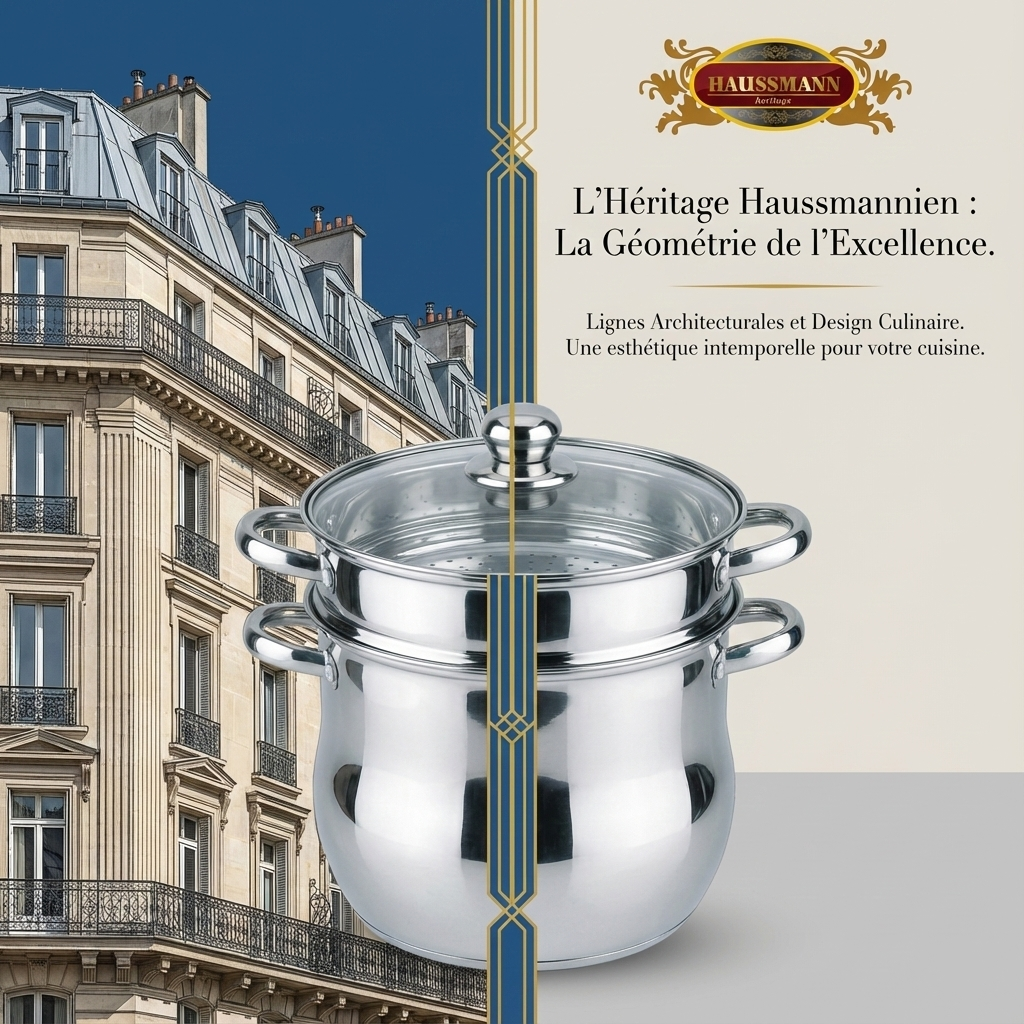 Haussmann Héritage® - Set 3 Pièces Couscoussier / Cuit Vapeur / Faitout| INOX Haute Qualité | Induction & Lave-Vaisselle