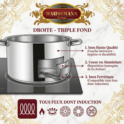 Haussmann Héritage® - Couscoussier / Cuit Vapeur / Faitout 3 en 1 | INOX Triple Fond, Induction & Four 260°C | Lave-Vaisselle