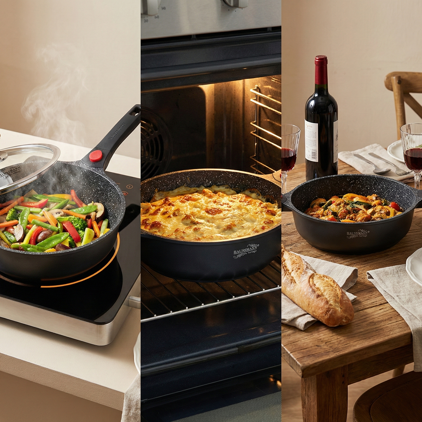 Haussmann Héritage® - Sauteuse Professionnelle 28 cm | Induction, Four (260°C) & Lave-Vaisselle | Poignée Amovible