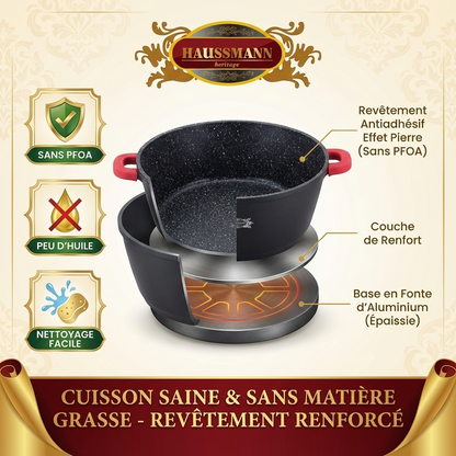 Haussmann Héritage® - Faitout / Marmite | Fonte d'Aluminium, Revêtement Pierre | Induction & Lave-Vaisselle