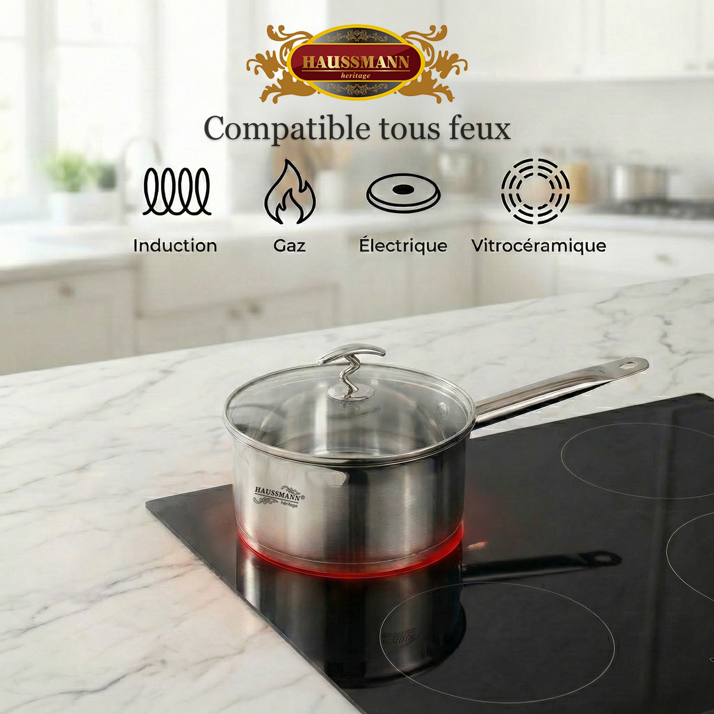 Haussmann Héritage® - Set 6 Pièces Casseroles Professionnelles (1.6 L à 3.1 L) | INOX, Induction & Four 260°C | Couvercles Auto-Arrosants