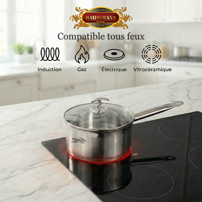 Haussmann Héritage® - Set 6 Pièces Casseroles Professionnelles (1.6 L à 3.1 L) | INOX, Induction & Four 260°C | Couvercles Auto-Arrosants