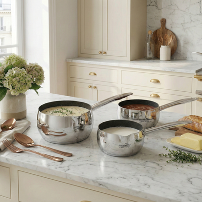 Haussmann Héritage® - Set 3 Casseroles Professionnelles (1.6 L à 3.1 L) | INOX & Revêtement Pierre Anti-Adhérent | Induction | Fond 8 mm