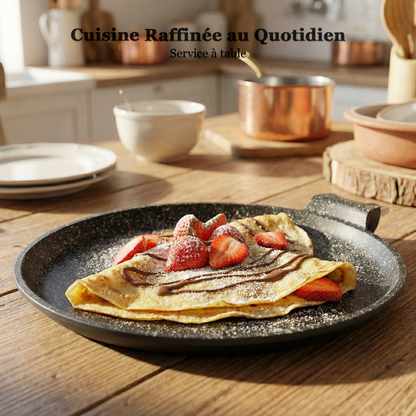 Haussmann Héritage® - Poêle à Crêpes Antiadhésive 28 cm | Manche Amovible | Fonte d'Aluminium & Induction