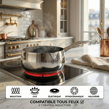 Haussmann Héritage® - Set 3 Casseroles Professionnelles (1.6 L à 3.1 L) | INOX & Revêtement Pierre Anti-Adhérent | Induction | Fond 8 mm