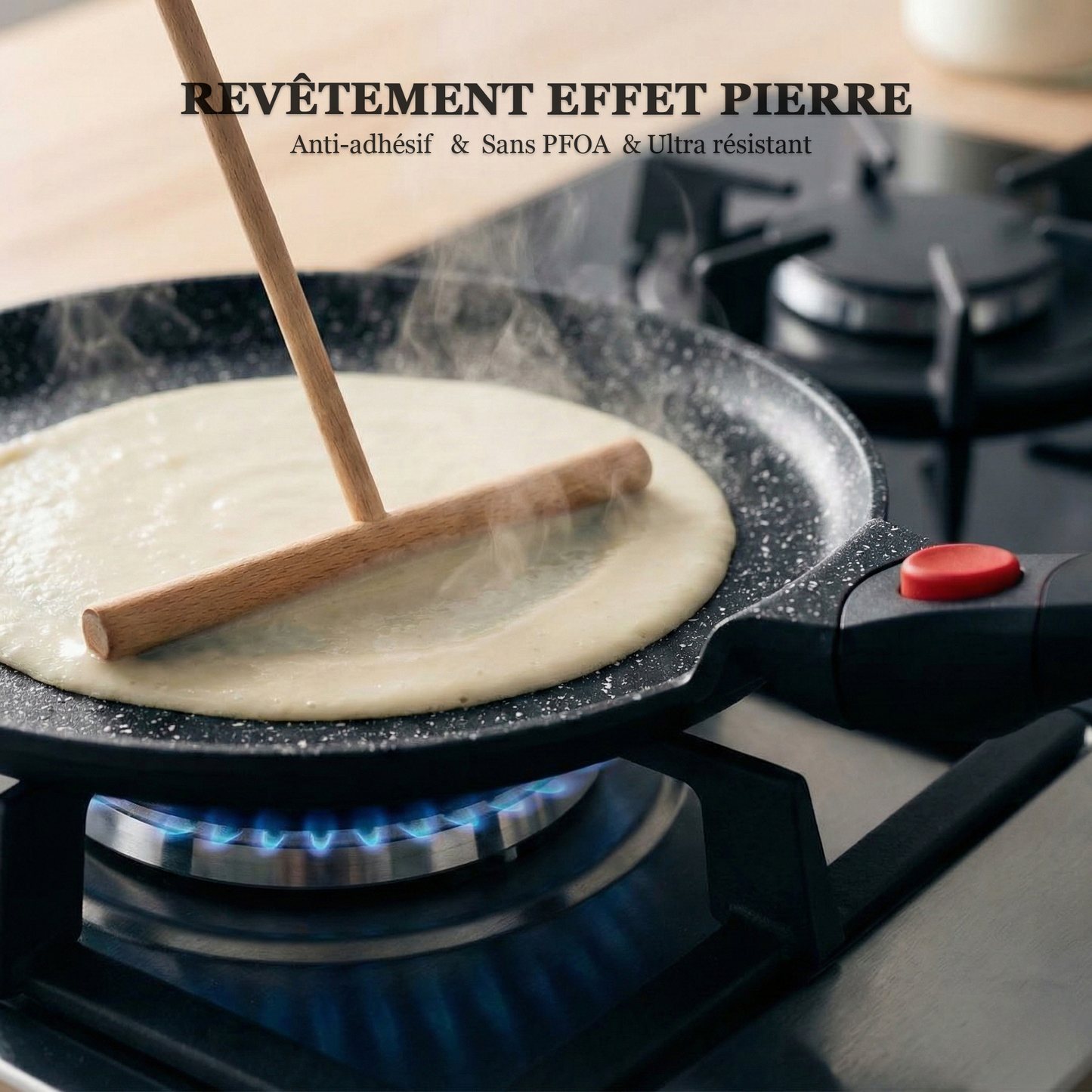 Haussmann Héritage® - Poêle à Crêpes Antiadhésive 28 cm | Manche Amovible | Fonte d'Aluminium & Induction