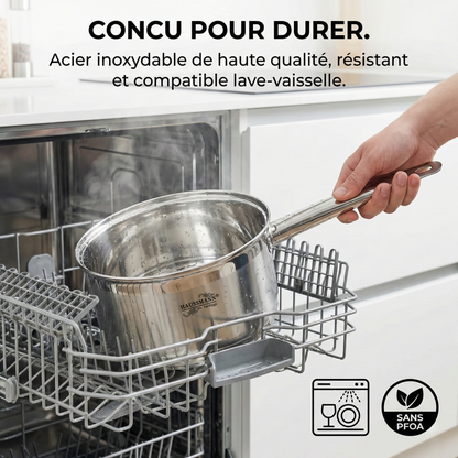 Haussmann Héritage® - Set 6 Pièces Casseroles Professionnelles (1.6 L à 3.1 L) | INOX, Induction & Four 260°C | Couvercles Auto-Arrosants