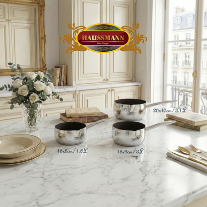 Haussmann Héritage® - Set 3 Casseroles Professionnelles (1.6 L à 3.1 L) | INOX & Revêtement Pierre Anti-Adhérent | Induction | Fond 8 mm