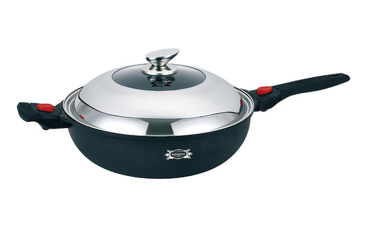 HAUSSMANN HERITAGE - Wok 32 cm - Fonte d'aluminium - Revêtement Type Pierre - Manche Amovible